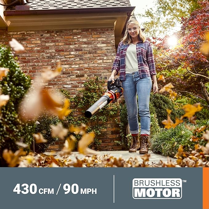 WORX Cordless Leaf Blower, Electric Blower for Lawn Care wth Brushless Motor, 2 ¡¿ 2.5 Ah Batteries & Charger Included, WG584