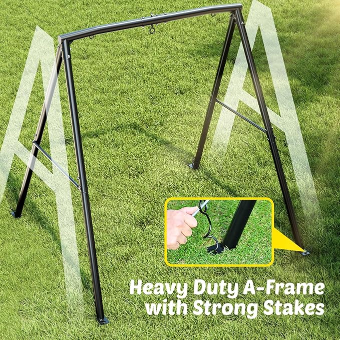 Trekassy 60 Large Platform Saucer Swing with Frame for Kids Outdoor, 440lbs Swing Set with Heavy Duty Metal Swing Stand for Backyard, Outdoor Kids Play Equipment (Blue)