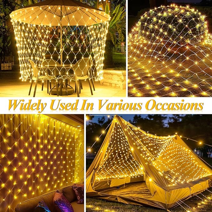 LitHome 14.8FT x 5FT Christmas Net Lights, 300 LED Net Lights Outdoor Mesh Light with 8 Modes, Connectable Waterproof Warm White Christmas Mesh Light for Bushes, Garden, Backyard, Xmas, Holiday Decor