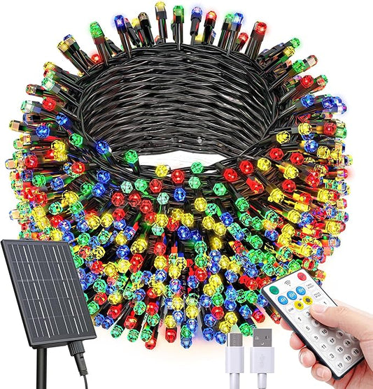 SOLARBABY Solar Christmas Lights Outdoor,142Ft Big 400 LED Beads Solar String Lights with Remote,19 Modes Fairy Christmas Light Solar Waterproof for Garden Patio Xmas Tree Christma Decor,Multicolor