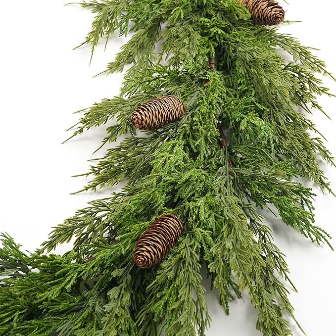 Norfolk Pine Garland 6ft Real Touch Realistic Christmas Garlands with Pinecone, Greenery Artificial Xmas Decorations Indoor Outdoor