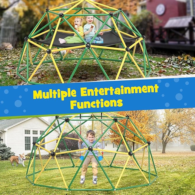 Climbing Dome, 10FT Climber with Hammock & Swing, Jungle Gym Backyard for Kids, 2025 Upgraded Model Indoor Outdoor Toddler Play Equipment, Easy Assembly, Safety Certified