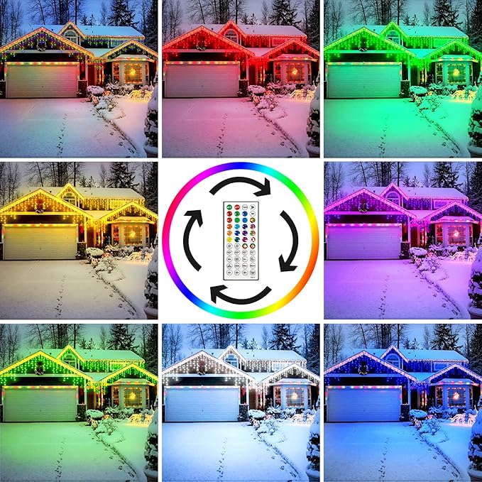 49FT 128 Functions Christmas Icicle Lights Outdoor with 504 LED 8 Modes and Timer Curtain Lights Outside for Garden Holiday Gatherings Indoor Outdoor Decorations