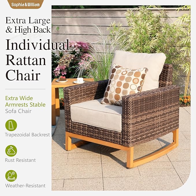 Sophia & William Large Patio Furniture Set, 8 Piece Luxury Rattan Outdoor Sectional Furniture Set, Patio Conversation Set with 3 Armless, 2 Corner Sofa, 2 Single Sofa, 2 Coffee Table(Beige)