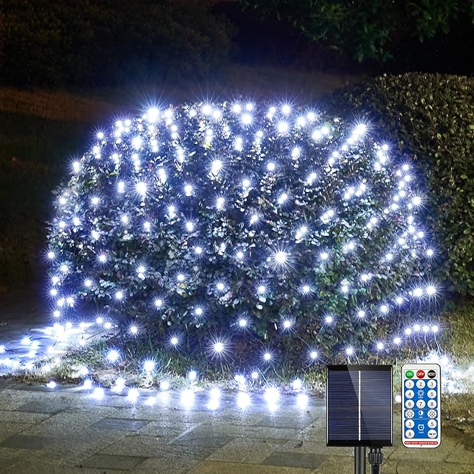 WBao Solar Christmas Lights Outdoor 360LED 11.5ft x 6.9ft Christmas Bushes Lights with Remote, 8 Lighting Modes, Timer, Waterproof for Lawn, Bushes, Trees Outdoor Xmas Decorations, Cool White