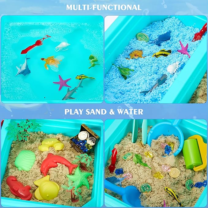 Ocean Sensory Table with Sands, Bin with Lid, Indoor Outdoor Use, Sand Art Kit for Boys and Girls, Toys for Toddlers Age 3-5, 17x11.5x10.2 Inches