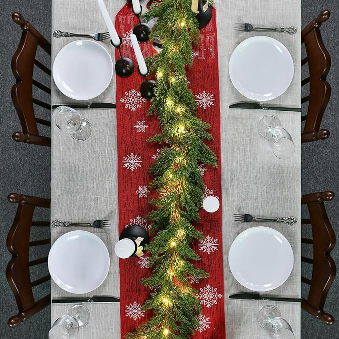 3PCS 6.2FT Christmas Garland with Lights, Real Touch Cedar Garland Artificial Realistic Thick & Lush Greenery, Soft Artificial Pine Garland for Mantle Fireplace Table Wall Indoor Christmas Decorations