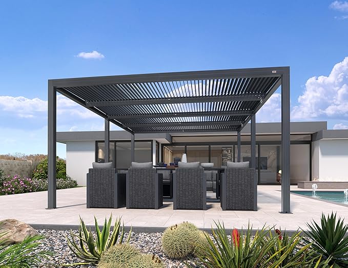 PURPLE LEAF 14' x 20' Louvered Pergola 94AS Modern Oversize Aluminum Gazebo with Adjustable Roof Outdoor Metal for Patio Deck Backyard Plus Size Gray Pergola