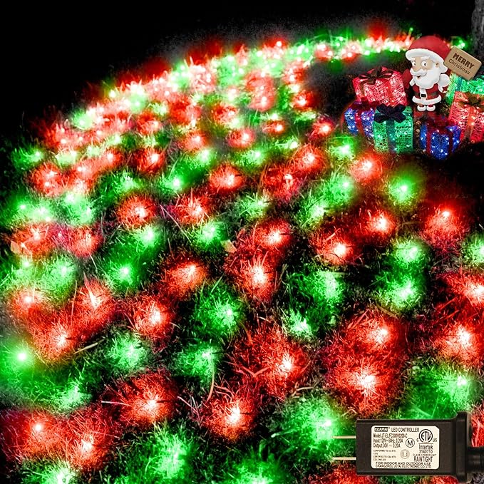 360LED Christmas Net Lights, 21ft x 5ft Mesh Lights Outdoor Green Wire 8 Modes Timer, Waterproof Connectable String Lights for Bushes Xmas Tree Garden Holiday Party Decor - Red Green