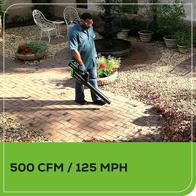 Greenworks 80V 21¡± Brushless (Push) Cordless Electric Lawn Mower + (500 CFM) Axial Leaf Blower (75+ Compatible Tools), (2) 2.0Ah Batteries and 30 Minute Rapid Charger