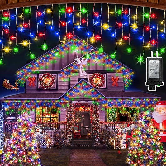 82 FT Outdoor Christmas Lights with 176 Drops, Christmas Decorations Fairy Lights 616 LED 8 Modes, Plug in Waterproof Hanging String Lights for Home Xmas Tree Yard Wedding Party Multicolor