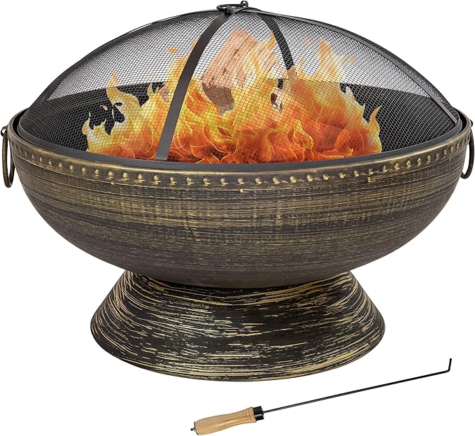 Sunnydaze 30-Inch Large Outdoor Fire Pit - Wood Burning Fire Pit for Outside with Poker and Screen - Black Finish - Regal Cauldron