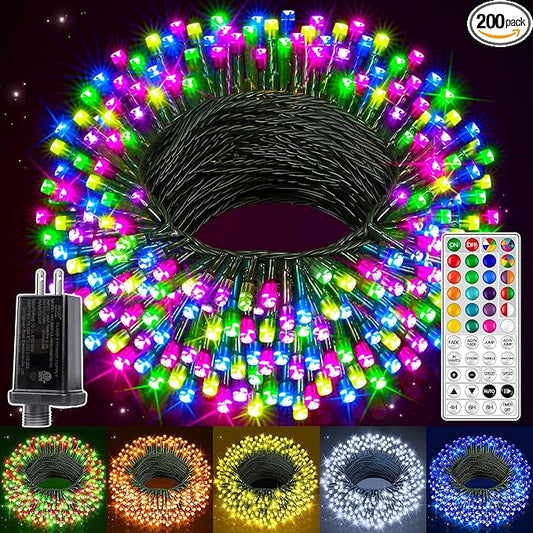 Ollny RGB Halloween Lights 200 LEDs 66 FT, 130 Modes Color Changing Connectable Christmas Lights with Remote, Timer & Waterproof, Outdoor Christmas String Light for All-Year House Decorations