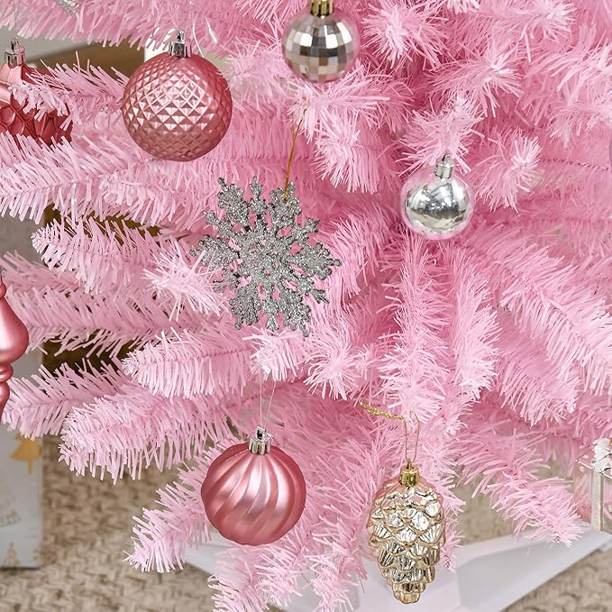 HOMCOM 6' Artificial Pencil Christmas Tree, Slim Xmas Tree with 390 Realistic Branch Tips and Plastic Stand, Pink