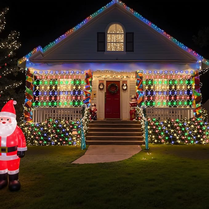JOYIN 200 LED Christmas Net Lights, 6.5X 10FT Christmas Mesh Lights with 8 Modes, Connectable, Waterproof for Bushes Trees Yard Indoor Outdoor Xmas Decorations (Multicolor)
