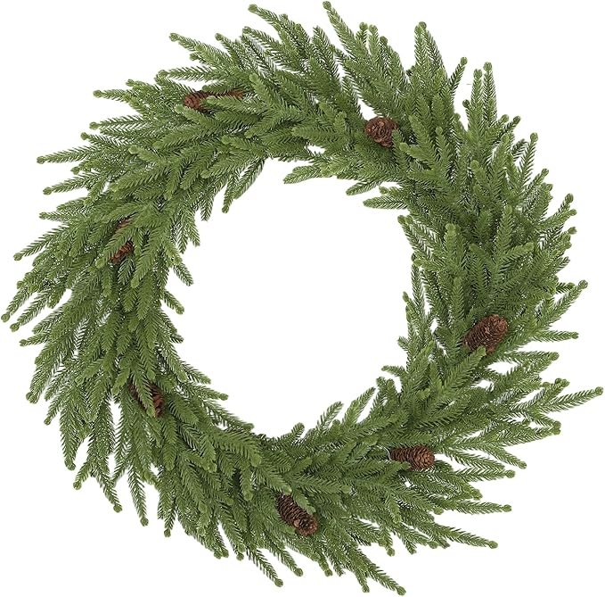 HOMCOM 24 inch Christmas Wreath with Pine Cones, Artificial Norfolk Pine Wreath with 88 Realistic Branches for Door, Wall, Window, Indoor Decoration, Green