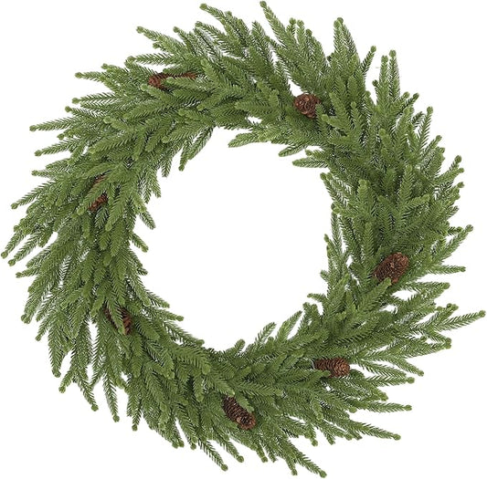 HOMCOM 24 inch Christmas Wreath with Pine Cones, Artificial Norfolk Pine Wreath with 88 Realistic Branches for Door, Wall, Window, Indoor Decoration, Green
