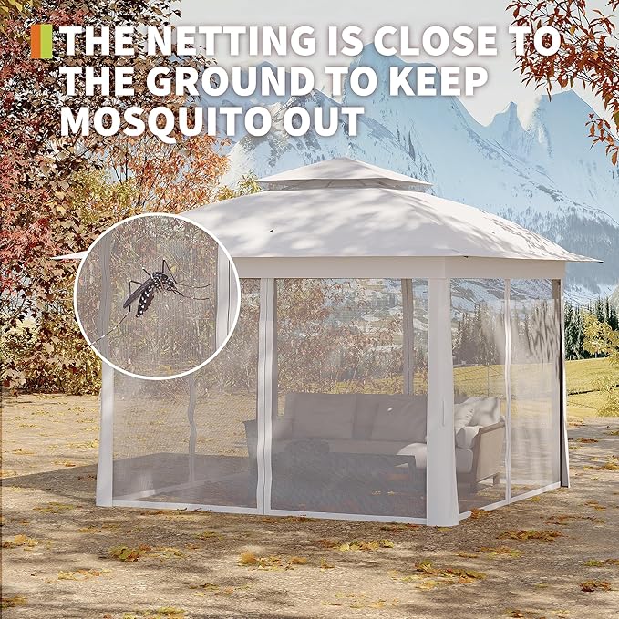 11x11 Pop Up Instant Gazebo Tent for Backyard, Pop Up Gazebo With Mosquito Netting, Outdoor Canopy Gazebos Waterproof With Portable Carrying Bag