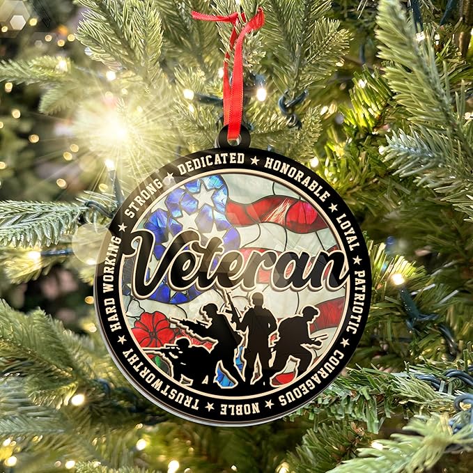 FLAGWIX Army Christmas Ornaments for Patriotic - Suncatcher Army Ornaments for Christmas Tree Decorations - Veteran Gifts for Men Women Dad Grandpa, Military Ornaments, Veterans Day Gifts Bulk