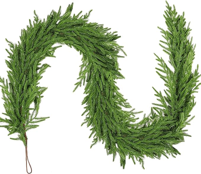 9 FT Christmas Norfolk Pine Garland Real Touch Artificial Faux Greenery Pine Christmas Garland Decorations for Home Mantle Table Stairs Door Fireplace Indoor Outdoor Xmas Holiday Decor