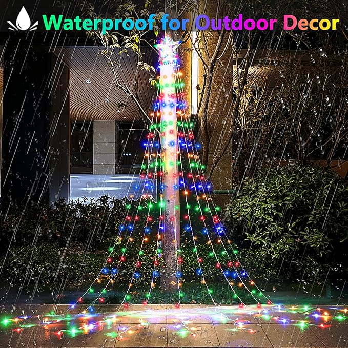 Decute Christmas Decorations Outdoor String Lights 8 Modes and Timer with Remote, Waterproof 320 LED Halloween Tree Lights Star Lights for Yard Garden Backyard Wedding Holiday Decor Multicolor