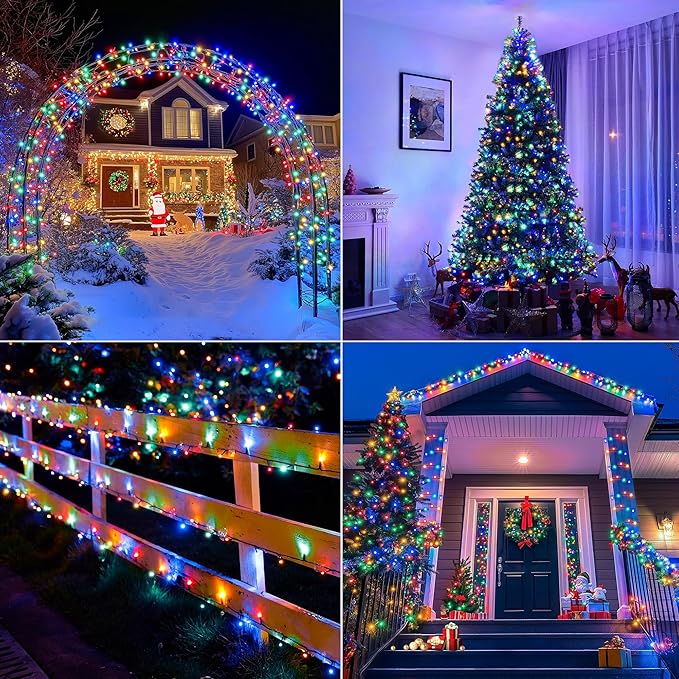 98 FT 300 LED Christmas Tree Lights, Christmas Lights Indoor Plug in, 8 Modes Twinkle String Lights for Bedroom Wedding Party Ceiling Xmas Home Decorations (Multicolored)