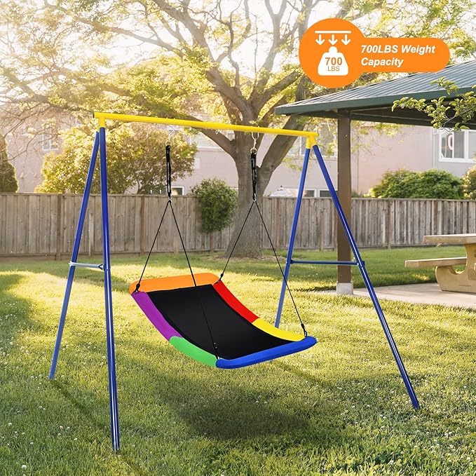 Costzon 700 lbs Giant 60'' Platform Tree Swing for Kids and Adult, Indoor/Outdoor Large Swing with Oxford Fabric, Adjustable Hanging Ropes, Suitable for Park, Playground, Backyard (Multicolor)