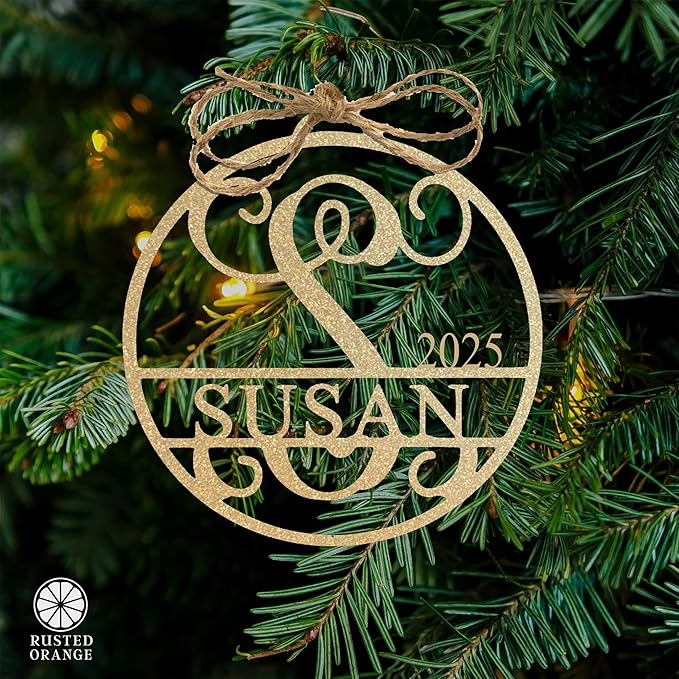 Set of 5 Personalized Circle Monogram Christmas Ornaments – 2025 Letter Ornaments for Christmas Tree – Custom White, Silver, or Gold Holiday Decorations for Home or Gift