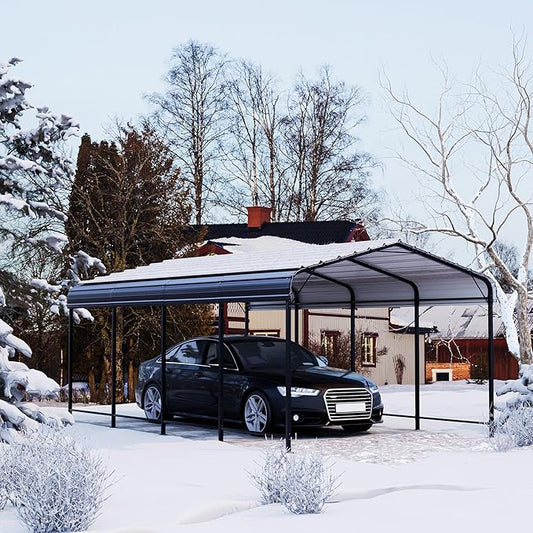 SUNBURY 10 x 20 ft Heavy Duty Metal Carport for Vehicle Storage, Canopy with Galvanized Steel Roof, Outdoor Steel Car Shelter with Metal Frame, for Cars, Boats, Pickups and Tractors, Gray