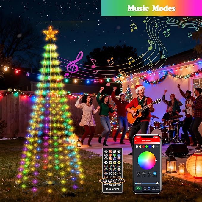 7FT Lighted Outdoor Christmas Tree, 295 LED Smart Cone Tree, Music Sync RGB Fairy Lights, LED Light Show, APP and Remote Control, Timer Function, Perfect for Outdoor Christmas Decorations