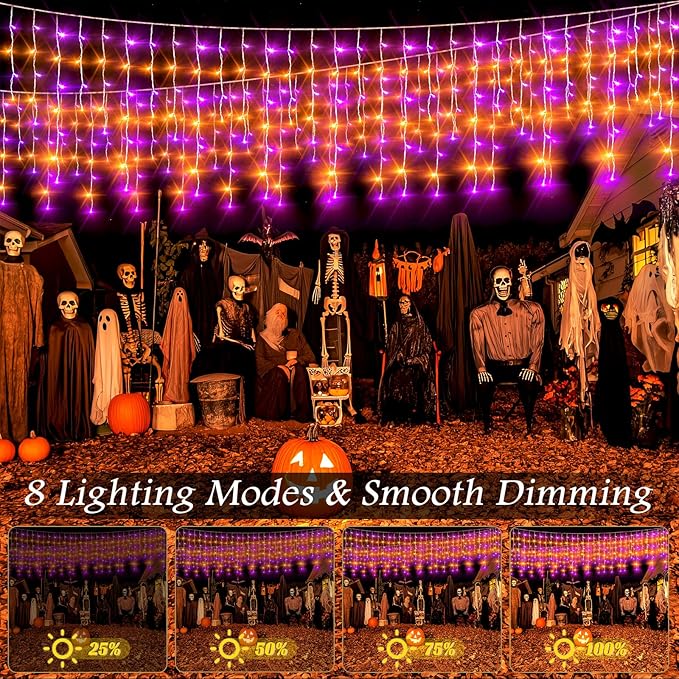 Outdoor String Lights Waterproof Halloween Lights with Timer, 11 Modes for Holiday Party Home Decor (Purpel+Orange, 360LED 32FT)