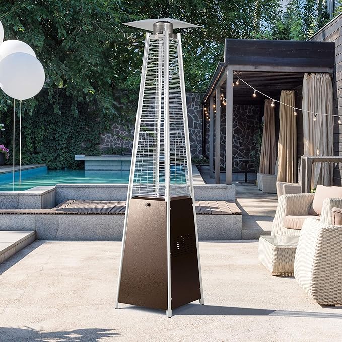 PAMAPIC Patio Heater, 42,000 BTU Quartz Glass Tube Brown Tower Propane Outdoor Heater with Cover