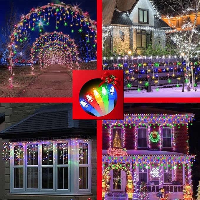 82 FT Outdoor Christmas Lights with 176 Drops, Christmas Decorations Fairy Lights 616 LED 8 Modes, Plug in Waterproof Hanging String Lights for Home Xmas Tree Yard Wedding Party Multicolor