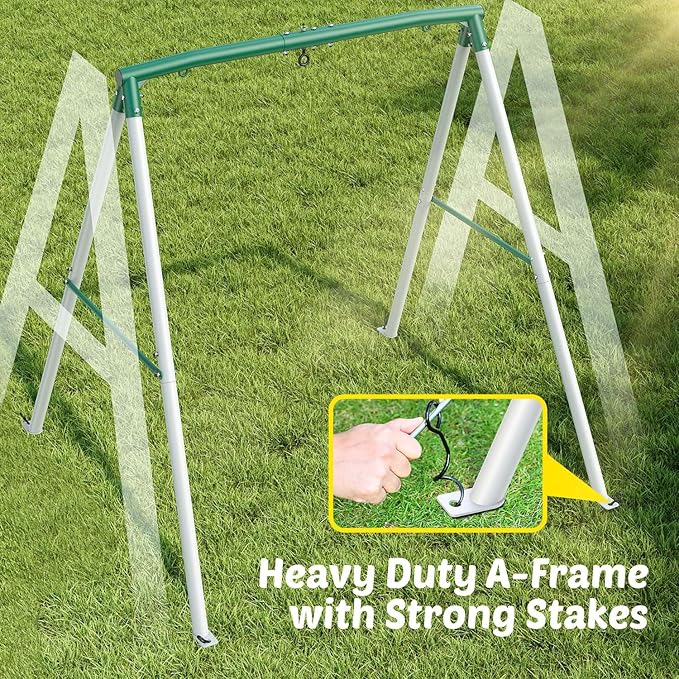 Trekassy Swing Sets for Backyard, 440lbs Heavy Duty A-Frame Metal Stand with 60 Large Platform Swing for Outdoor Playground Park£¨Black£©