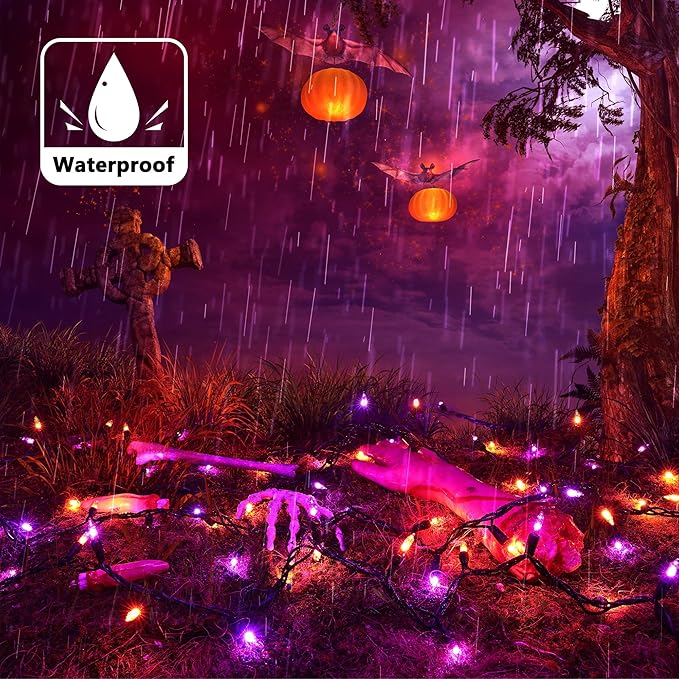 Halloween Lights - 2 Pack 21.5FT 100LED Conectable Waterproof String Lights Brighter Detachable Plug-in Lights Indoor & Outdoor for Halloween Decoration(Orange & Purple)