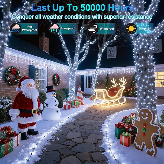 470FT 1500 LED Christmas Lights, 12 Modes Cool White Outdoor String Lights with Timer & Dimmable, Waterproof Green Wire Christmas String Lights for Indoor Xams Tree Patio Fence Party Decorations