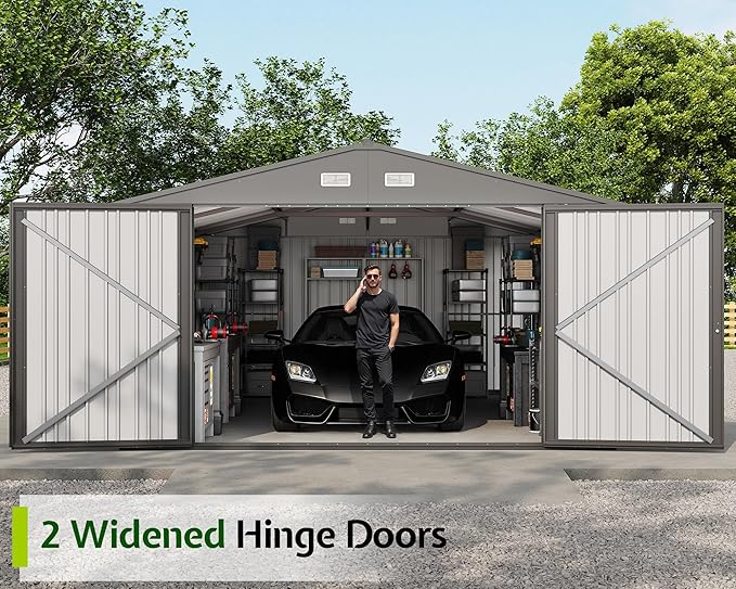 Jocisland 10.1x20.7x7.3 FT Heavy Duty Metal Carport, Car Canopy with 2 Lockable Doors & 4 Windows, All-Weather Car Shelter for Car, Boat, Truck, Lawn Equipment, Dark Gray