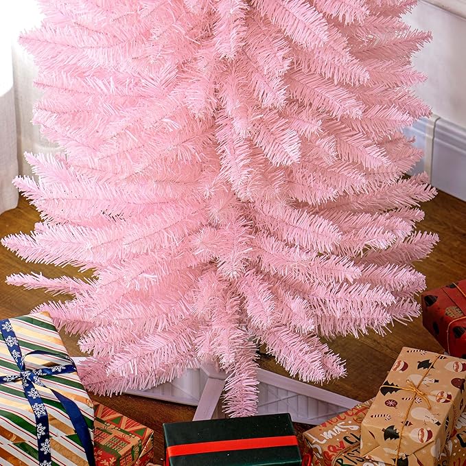 HOMCOM 8' Artificial Pencil Christmas Tree, Slim Xmas Tree with 618 Realistic Branch Tips and Plastic Stand, Pink