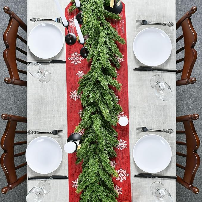 6.2FT Real Touch Christmas Cedar Garland Artificial Realistic Thick and Lush Faux Green Pine Garlands, Christmas Garland for Mantle, Fireplace, Table, Outdoor Indoor Christmas Decorations