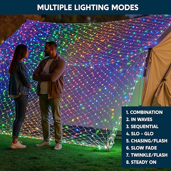 JOYIN 200 LED Christmas Net Lights, 6.5X 10FT Christmas Mesh Lights with 8 Modes, Connectable, Waterproof for Bushes Trees Yard Indoor Outdoor Xmas Decorations (Multicolor)