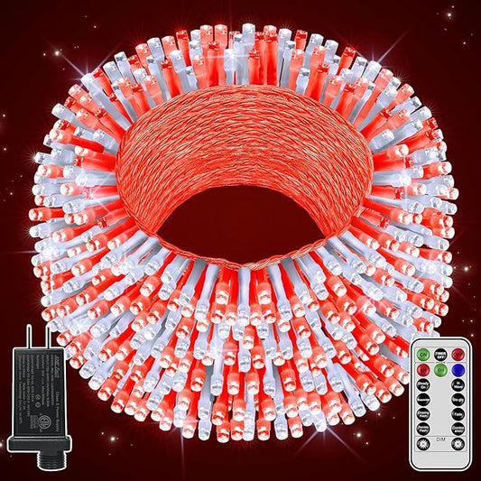 196FT 600LED Christmas Lights Outdoor Waterproof, String Light with Remote, 8 Modes LED Lights Plug in Twinkle Fairy Light for Party Holiday Decor (Red+White)