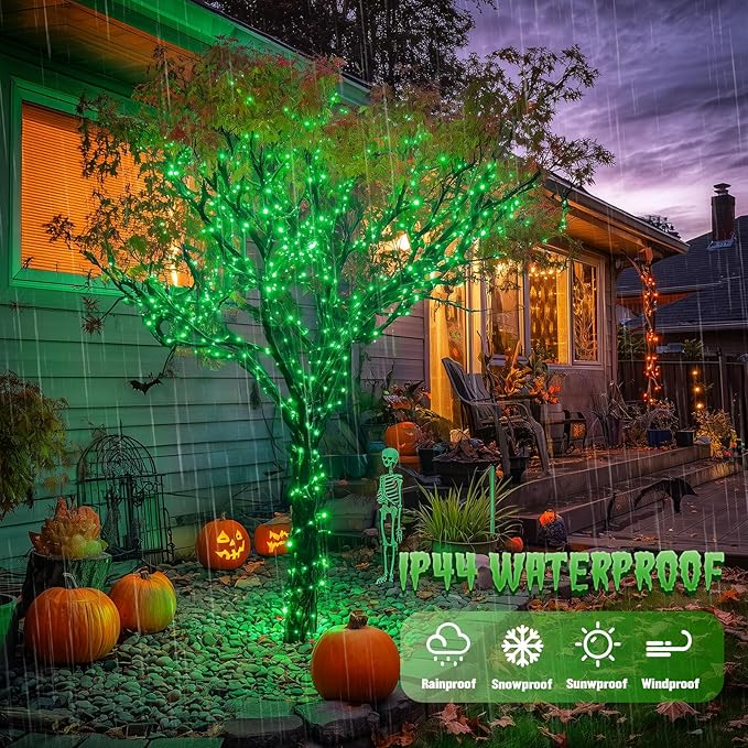 JMEXSUSS 2 Pack Green Christmas Lights, Each 33ft 100 LED Green Solar Lights Outdoor, Waterproof Solar Fairy String Light for Outside Patio Garden Party Tree Christmas Halloween Decorations