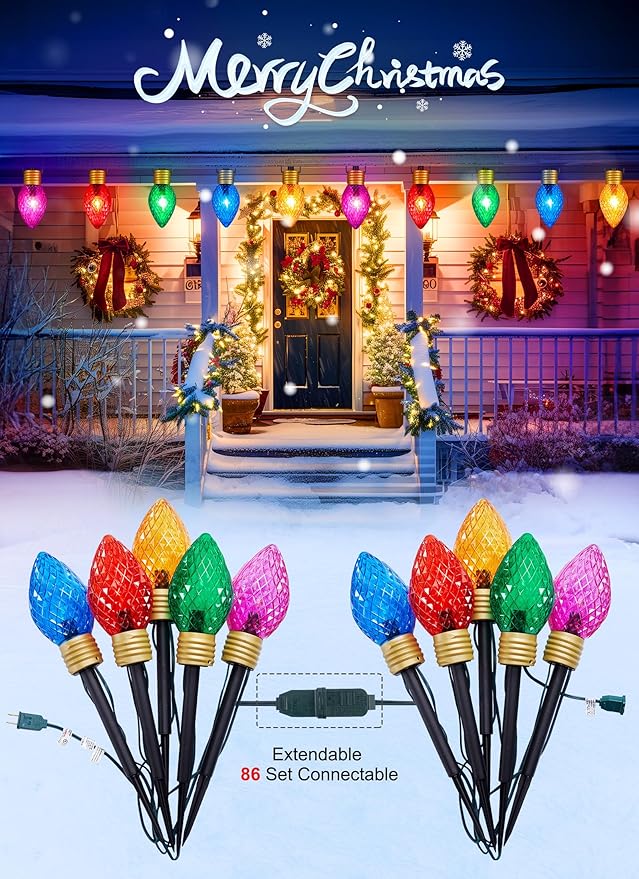 Minetom Strawberry Jumbo C9 Christmas Pathway Lights Outdoor - 8.5FT 5 LED Walkway Lights Outdoor, Christmas Hanging Decoration Outside,Giant Christmas Lights Outdoor for Lawn Holiday Yard, Multicolor