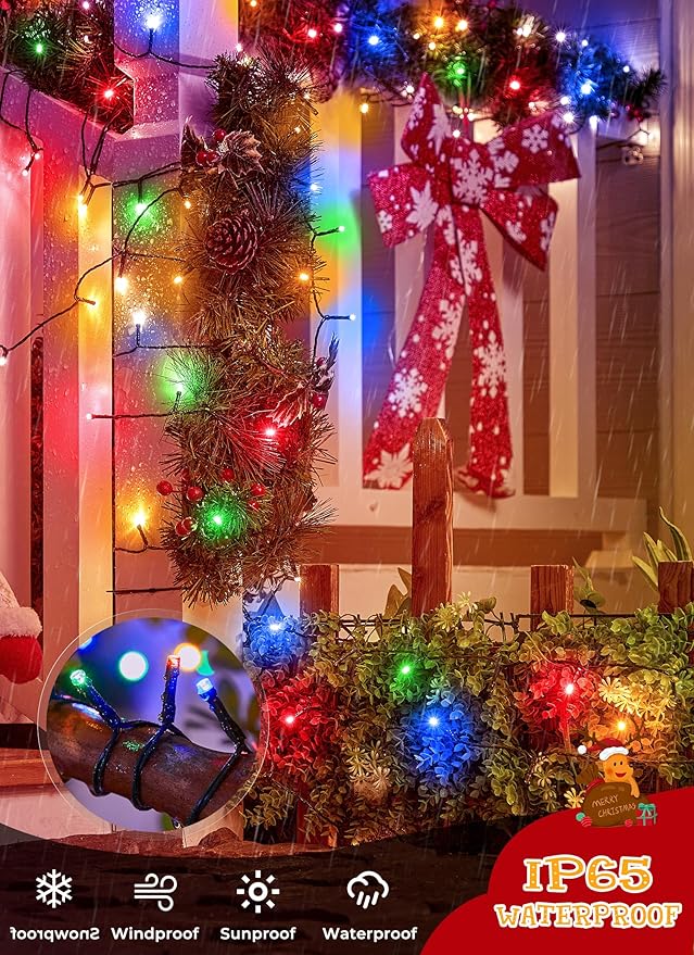Brightown Solar Christmas Lights Outdoor, 2 Pack Total 92FT 240 LED Solar String Lights Outdoor Waterproof Green Wire with 8 Modes, Solar Fairy Light for Garden Yard Patio Party Decors, Multicolor