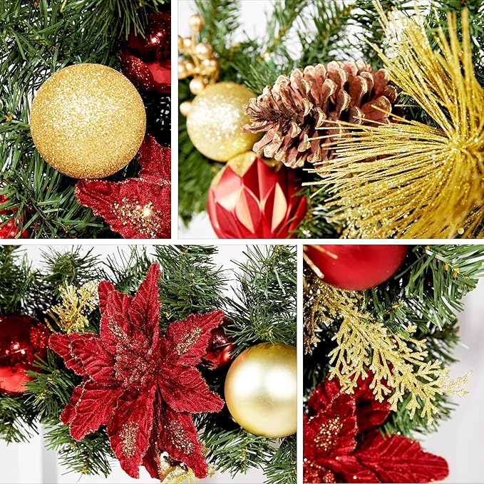 WBHome Pre-lit 6 Feet/72 Inch Christmas Garland, Red & Gold Lighted Garland with 35 LED Lights for Indoor Outdoor Xmas Decor Holiday Decorations, Battery Operated (Batteries NOT Included)