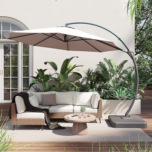 LAUSAINT HOME Outdoor Patio Umbrella, Curvy Cantilever Umbrella, Heavy Duty Offset Hanging Umbrella with 360° Rotation for Market, Pool, Garden, Backyard