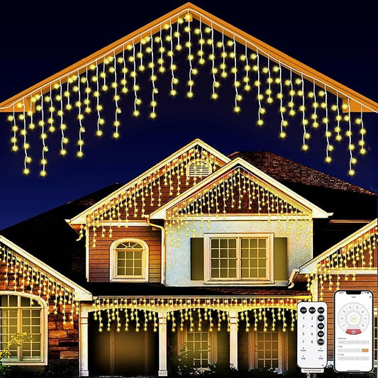 49ft Christmas Lights Outdoor, 640 LED Waterproof 8 Modes String Light with App and Remote Control for Outside House Roof Decorations Indoor Decor-Warm White