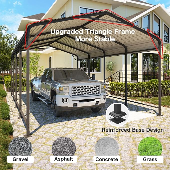 Wisteria Lane 12x20FT Metal Carport, Heavy Duty Carport Canopy with Reinforced Frame and Base for All-Weather, Outdoor Garage Car Port for Boats, Tractors, Pickup Trucks or Party, Dark Gray