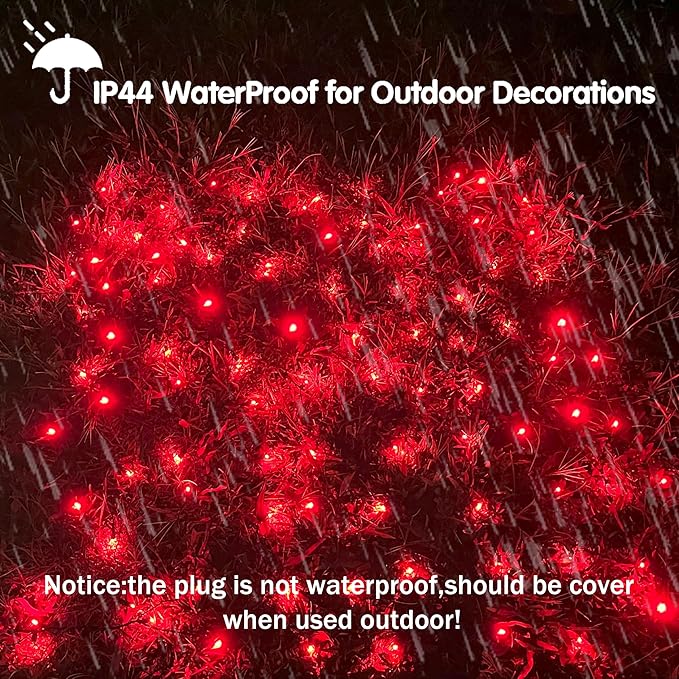 HISHINY LED Red Christmas Net Lights Outdoor,6ftx6ft 144LED Green Wire, Connectable Indoor Outdoor Bush Mesh Net Lights String for Halloween Christmas Party,Shrub,Yard,Tree（Red）
