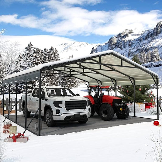 LVUYOYO 20x20FT Heavy Duty Metal Carport, Outdoor Carport with Galvanized Steel Shelter Roof, Car Garage Canopy for Car, Boat, Tractors, Trucks, Party